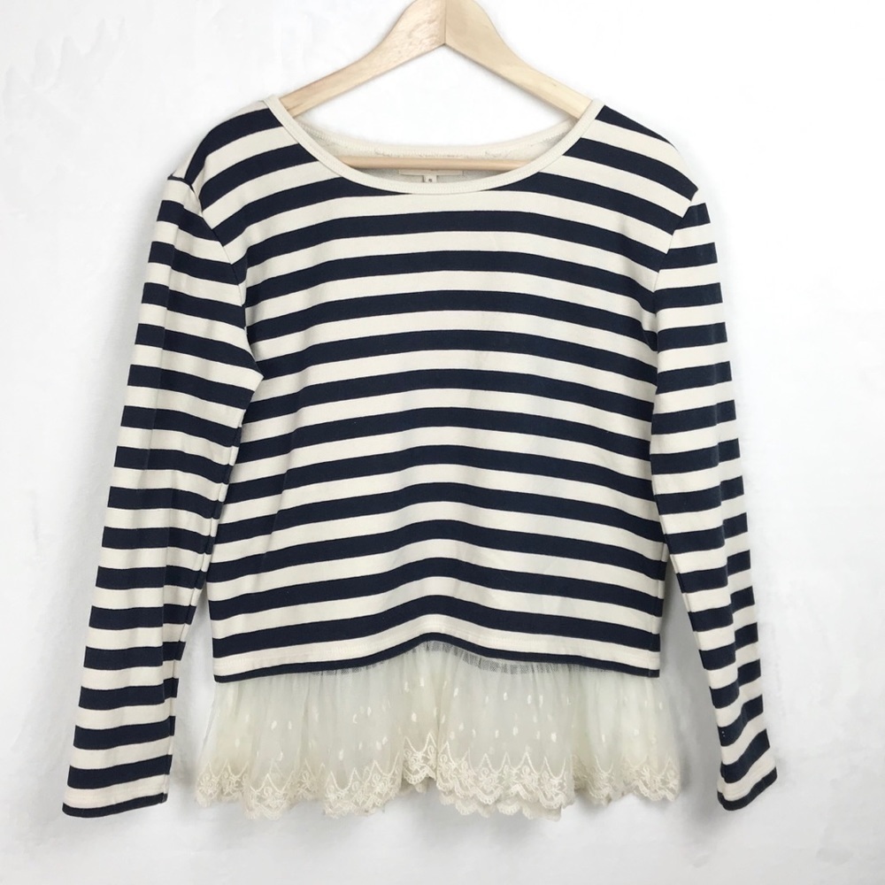 Altar’d State Navy Cream Stripe Lace Scalloped